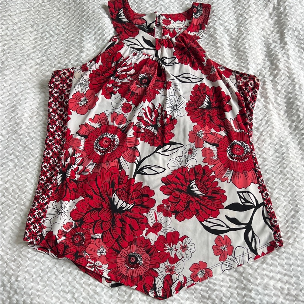 INC International Concepts Red and White Floral Blouse